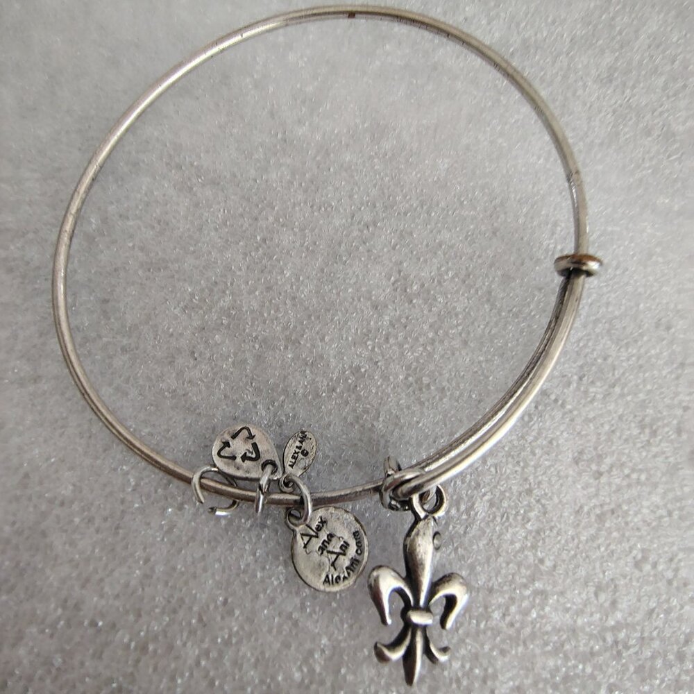 Alex and Ani Fleur De Lis Expandable Crystal Silver Charm Bangle Bracelet 176